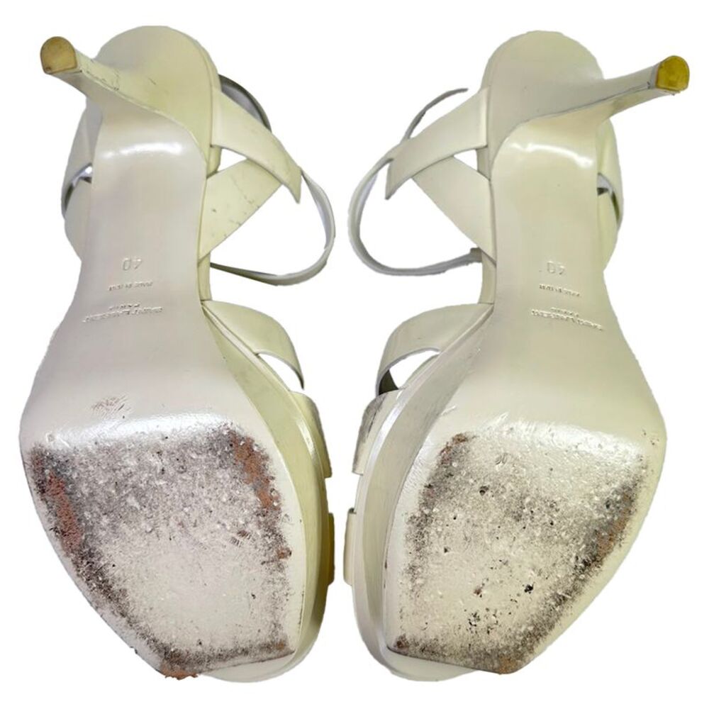 Yves Saint Laurent Tribute Platform Sandals in White Patent Leather - Picture 8 of 12